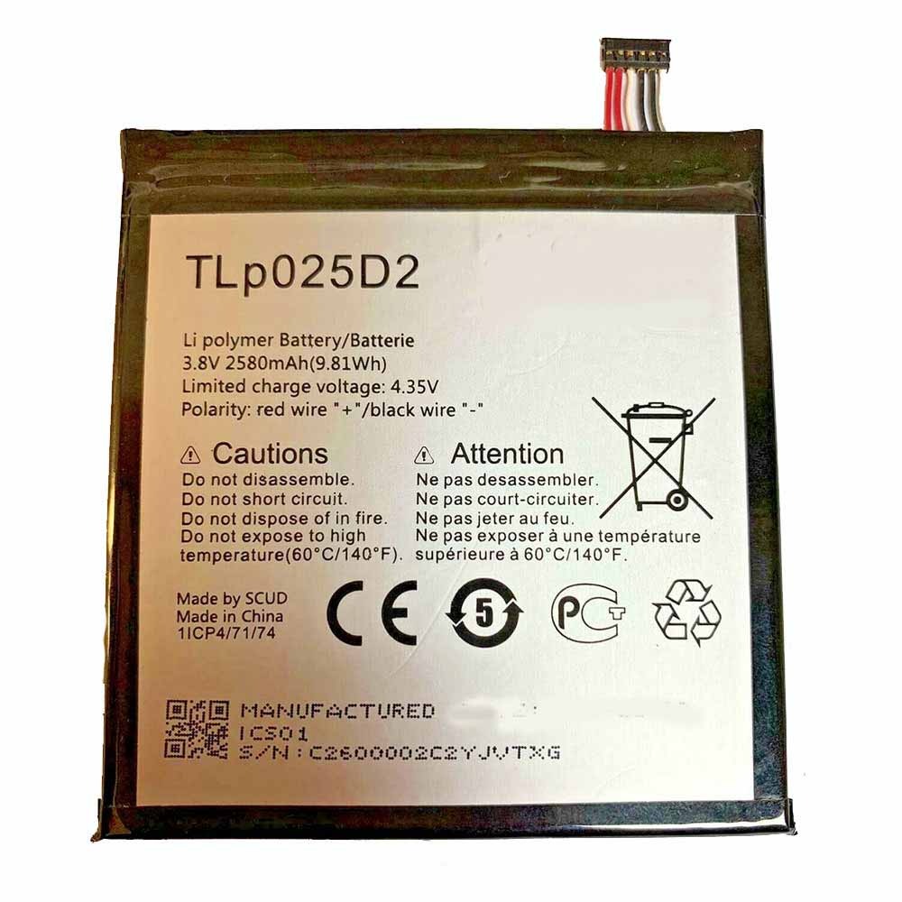 ALCATEL TLp025D2 3.8V/4.35V 2580mAh/9.81WH Replacement Battery