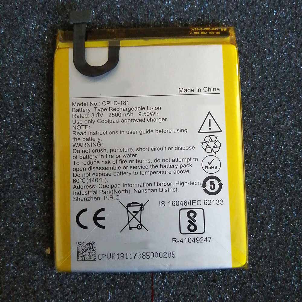 COOLPAD CPLD-181 3.8V/4.35V 2500mAh/9.50WH Replacement Battery